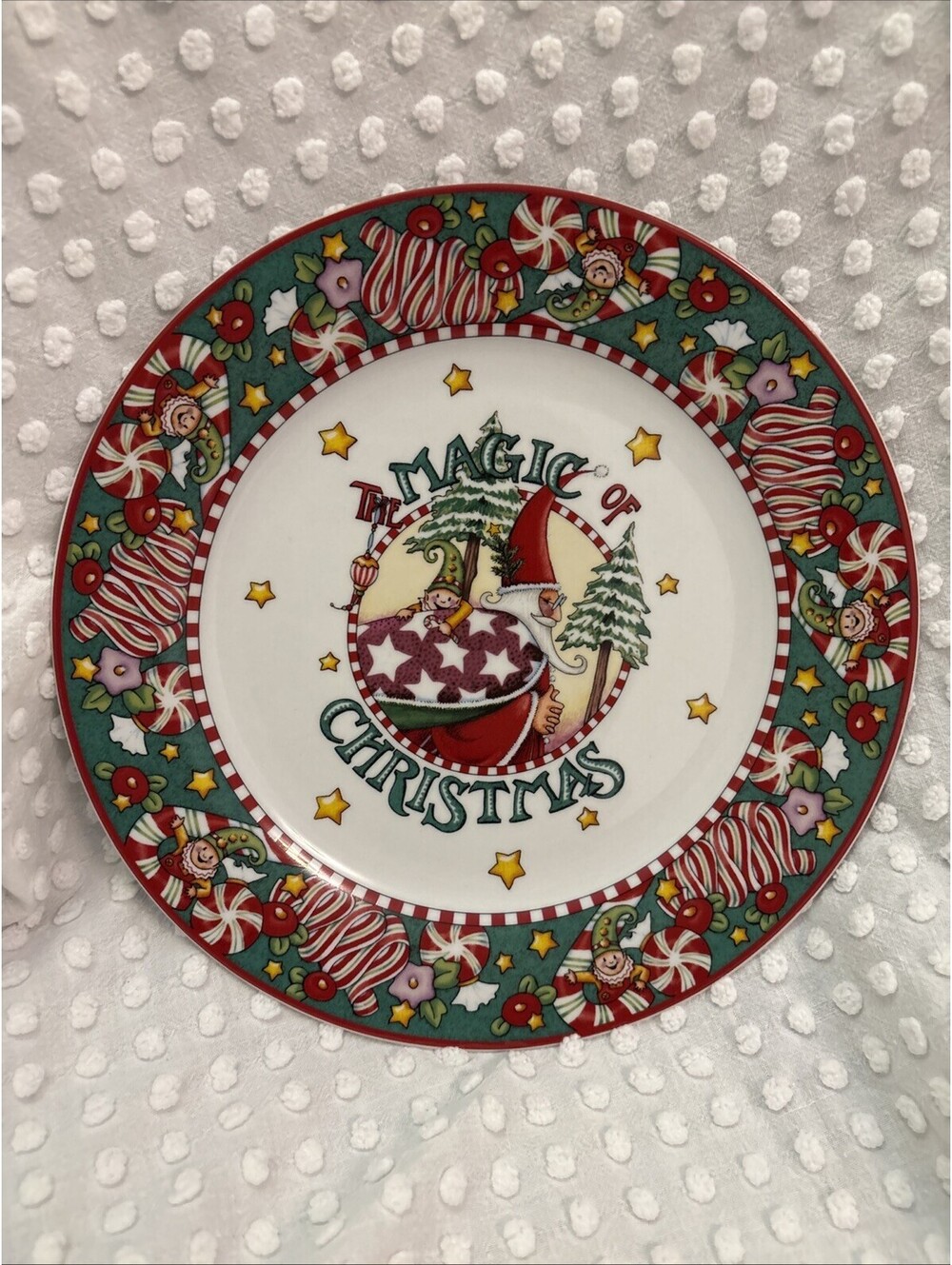 Mary Engelbreit Y2K Enesco Magic Of Christmas Dinner Plate 10.5 In Santa Elf